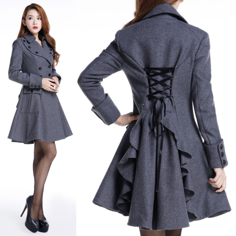 Plus Size Lace Up Back Wool Coat Jacket Size 24 - Picture 4 of 4